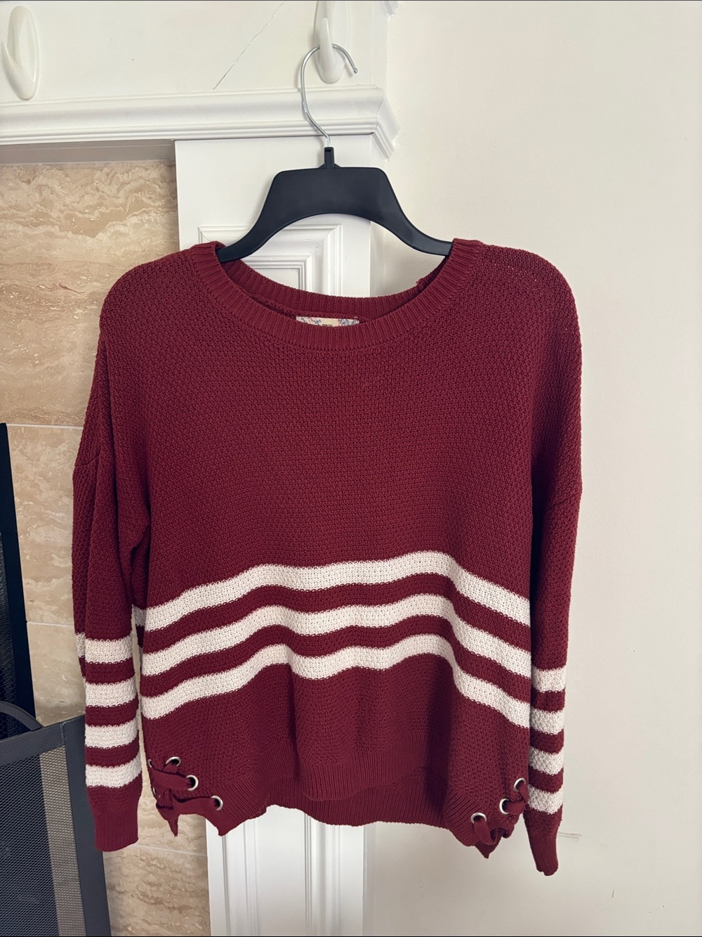 Pink Republic Burnt Orange Crewneck Sweater with White Stripes
